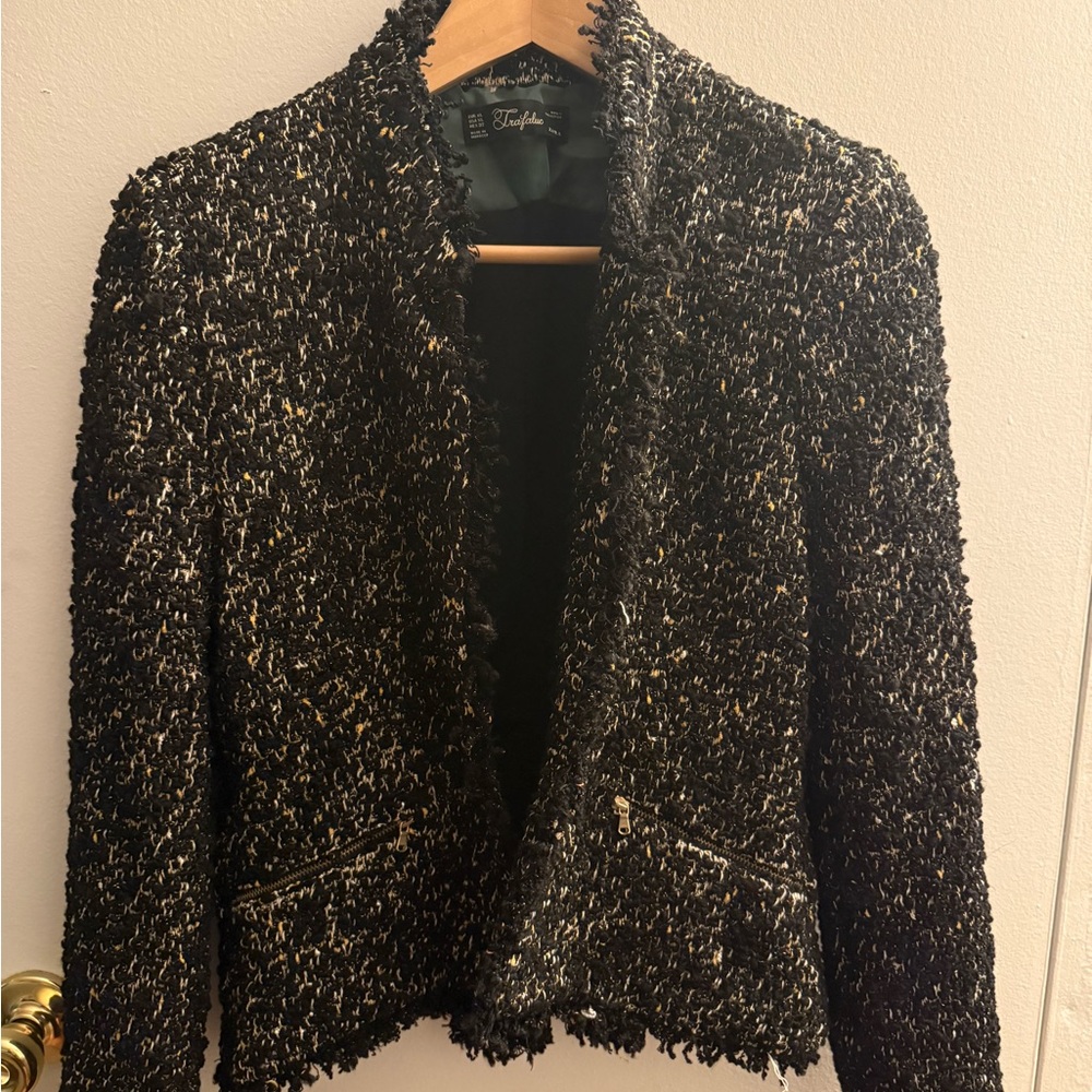 Zara Black and Gold Textured Blazer